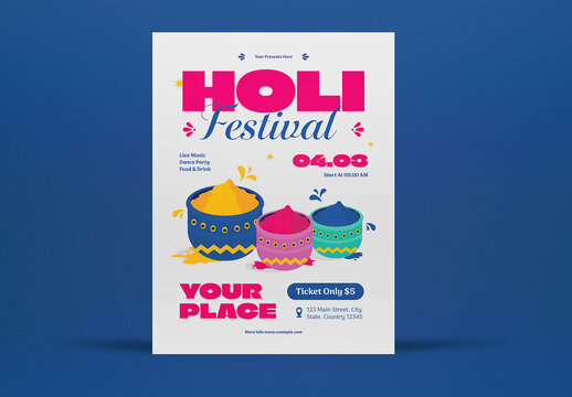 Pink Flat Design Holi Flyer Set