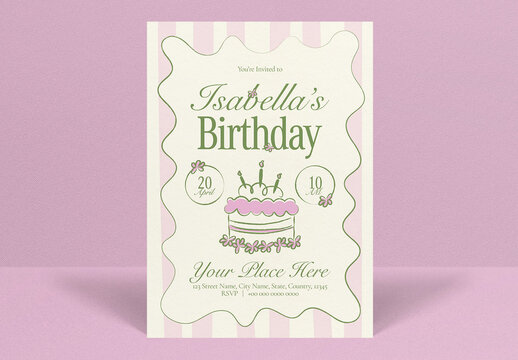 Pink Handrawn Birthday Invitation