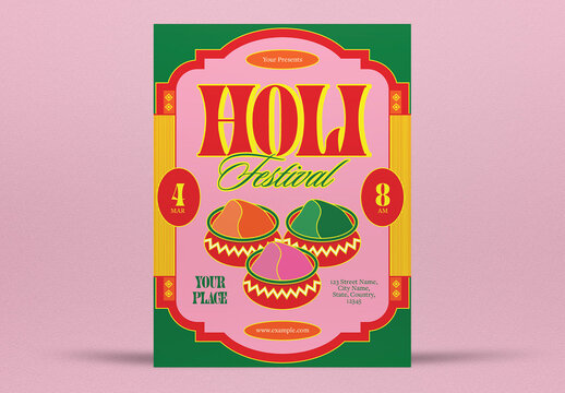 Red Elemental Folk Holi Festival Flyer Layout
