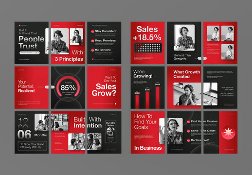 Red Fractal Business Social Media Carousel