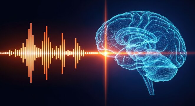 Human Brain Activity with Sound Wave Illustration on Dark Background from a Scientific Viewpoint