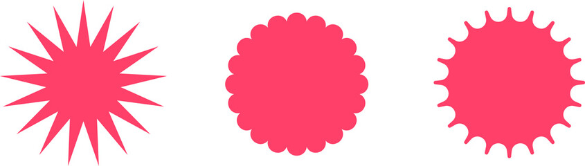 Three pink shapes with different numbers of points on a transparent background.