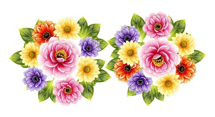 Floral wreath with colorful flowers and leaves