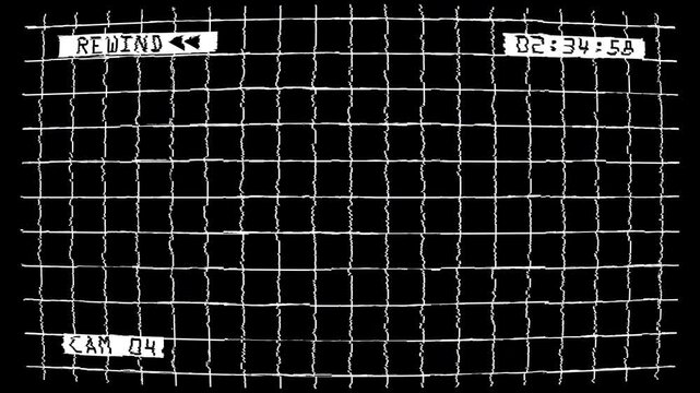 Vintage Distorted CCTV Display with Wavy Grid Lines and Time Code
