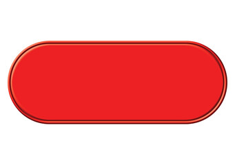 Red 3D Pill Shaped Button Graphic, Glossy Rounded Rectangle Label Template Isolated on White