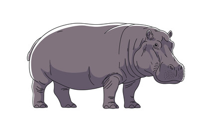 Obraz premium Side view illustration of a large gray hippopotamus standing on a white background showing its massive body and short legs.