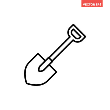 Black single shovel line icon, simple digging tool flat design pictogram, infographic vector for app logo web button ui ux interface elements isolated on white background