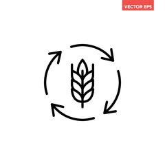 Fototapeta premium Black single agricultural sustainable farming line icon. Simple crops regeneration flat design vector pictogram, infographic interface elements for app logo web button ui ux isolated on white backgrou