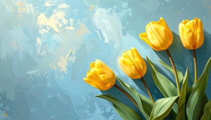 黄色のチューリップとシンプルな水色の背景　AI生成素材
