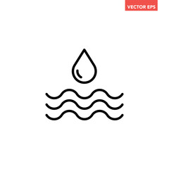 Fototapeta premium Black single pure water line icon, simple water flow shield flat design vector pictogram, infographic interface elements for app logo web button ui ux isolated on white background