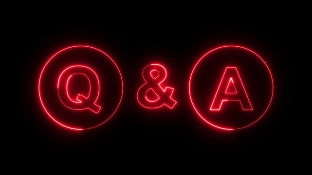 Neon Q and A question and answer icon animation session on black background. Question and Answer the letters Q and A. Question and Answer icon animation. questions and answers concept Q and A design.
