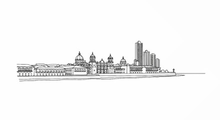 Obraz premium A sketch of a city skyline featuring diverse architecture and modern towers