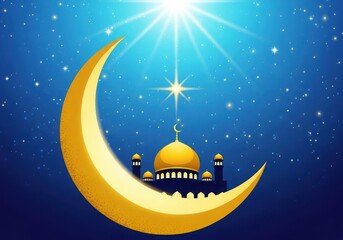 Eid Mubarak greeting card with mosque 