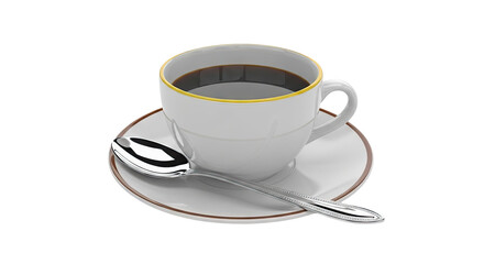 White coffee cup with spoon and saucer