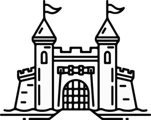 Obraz premium A simplified line art illustration of a fortified castle with two towers