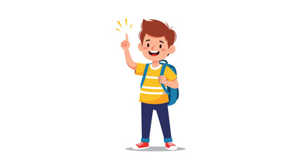 Fototapeta premium Enthusiastic schoolboy wearing a blue backpack and pointing upwards as he discovers a brilliant new creative idea.