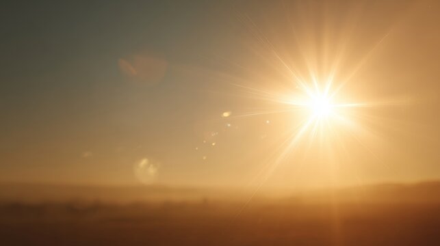 Bright sun over hazy skyline. Extreme summer heat concept. Urban heatwave and smog. Climate change background image. Heat risk and dehydration warning. Environmental crisis illustration.