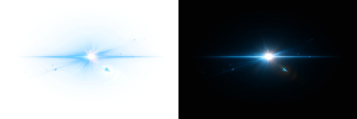 Blue Horizontal Lens Flare Burst Effect Isolated for Overlay PNG © Russell Edwards