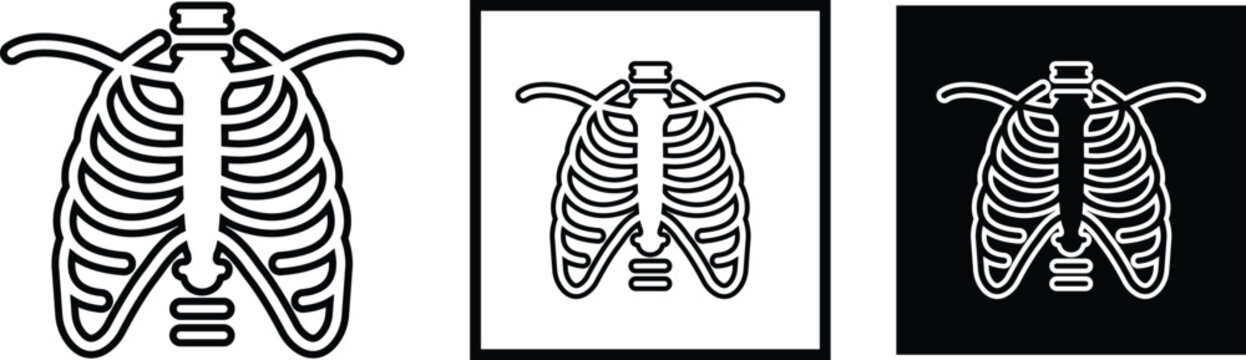 X ray chest rib cage icon set collection group in black flat line style featuring radiology, skeleton, anatomy, medical scan, diagnostic imaging and healthcare synonym elements for hospital and clinic