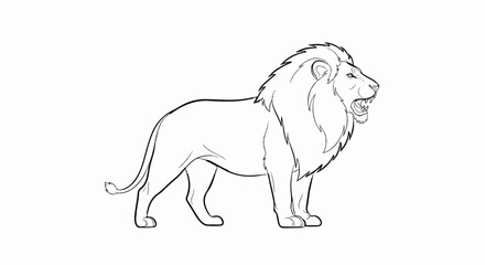 A simple line drawing of a lion with its mouth open and teeth showing
