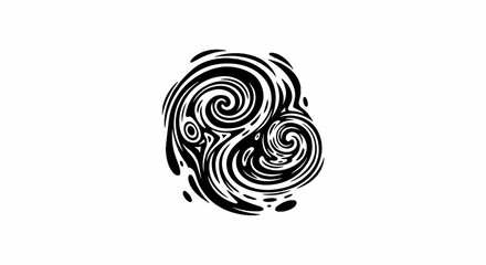 Abstract black ink swirls and drops on a white background