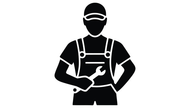 A simple black silhouette depicts a worker holding a wrench representing skilled trades