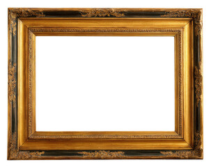 Antique Gold Ornate Picture Frame with Decorative Carvings Isolated on Transparent Background