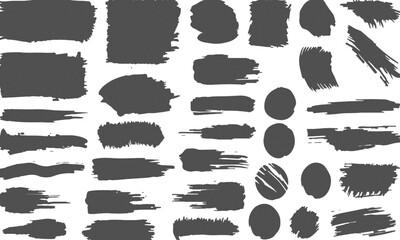 Grunge Brush Stroke Set Paint Texture Elements and Ink Smears for Graphic Design.
