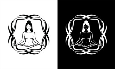 Fototapeta premium Serene Woman Meditating in Lotus Pose within an Ornate Frame.