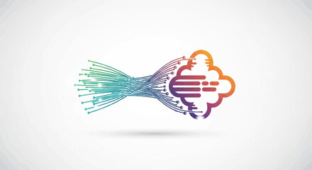 Abstract cloud symbol formed by converging digital lines and circuits