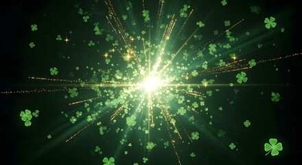 Fototapeta premium Stunning green clover explosion with sparkling lights and gold glitter