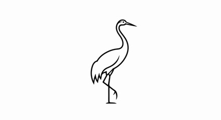Obraz premium A minimalist black and white outline drawing of a graceful bird standing on one leg