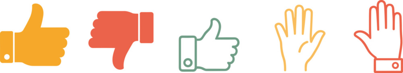Hand gesture icon illustration set, thumbs up thumbs down artwork, feedback vector design, interaction graphic pack, approval symbol collection, colorful sketch © Rima Khatun
