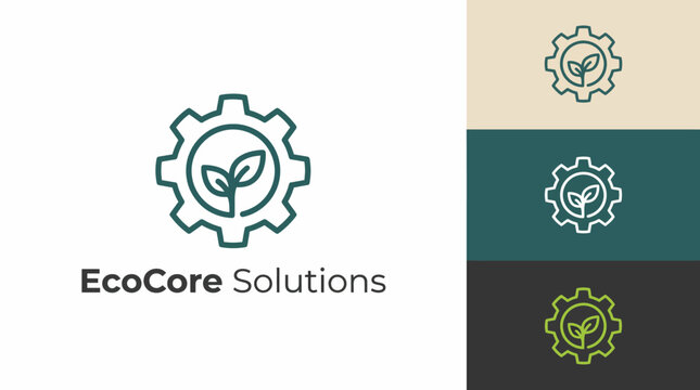 This logo design combines elements of nature with industrial motifs, representing EcoCore Solutions dedication to sustainable technology and eco-friendly solutions for the environment.