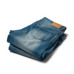 Folded blue denim jeans with tan label blue jeans folded denim