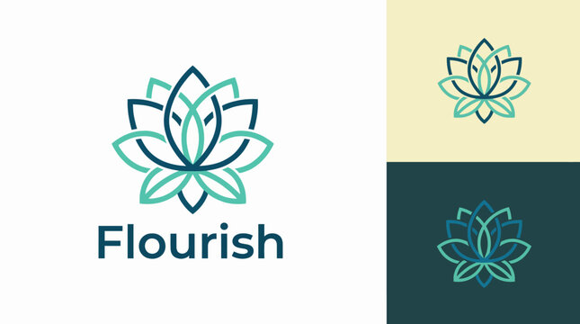 The 'Flourish' logo features a lotus flower design, symbolizing growth and beauty, ideal for brands that focus on nature, wellness, and positive transformation for a better life.
