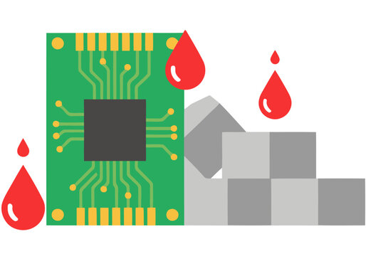 Dramatic illustration depicts PCB metal extraction datsymbolizing digital waste and environmental concerns A circuit board bleeds highlighting the importance of responsible e-waste management