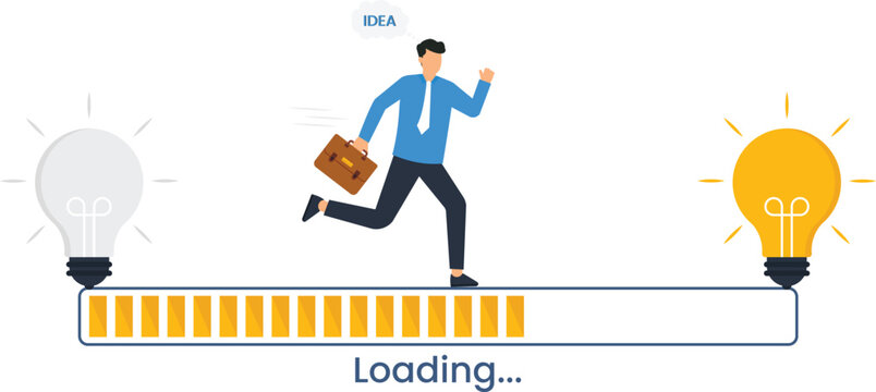 Businessman running progress bar idea generation business solution creative thinking innovation concept development process loading completion success achievement
