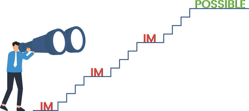Businessman looking forward vision strategy future success overcoming obstacles possible achievement career ambition goal setting business concept stairway progress