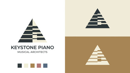 An innovative piano logo in a triangular geometric format, representing a unique blend of music and architecture, showcasing creativity and design in harmony. © jianbin