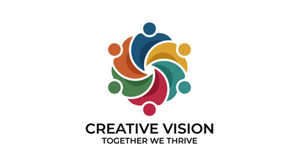 This vibrant image showcases colorful icons of people forming a circular design, conveying unity and collaboration in creative efforts, promoting team spirit and community bonding.