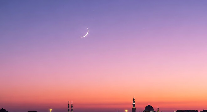 Crescent Moon at Dusk Silhouette.