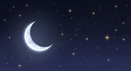 Fototapeta premium Crescent Moon in Starry Night Sky.