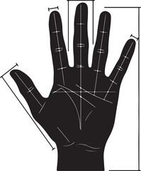 Hand outline highlighting finger proportions. on white background.