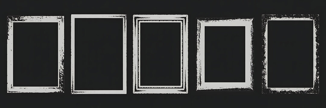 Mixed Set of Five Grunge Photo Frames with Varied Gray and White Textures on a Deep Gray Background