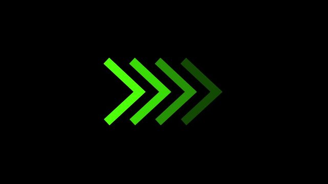 A minimalist design features four chevron arrows progressing from bright green to dark shades set against a stark black background high quality