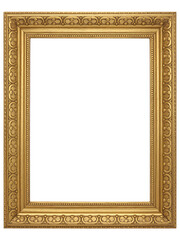 Richly Decorated Golden Picture Frame with Classical Ornate Pattern, Isolated on White for Elegant Photo or Art Exhibition