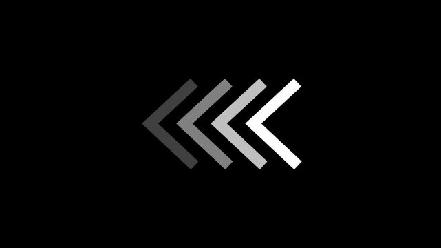 A stark minimalist composition features four angled chevron shapes graduating in tone from dark gray to pure white against a black background