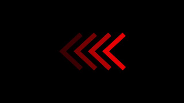 A series of four progressively lighter red chevron arrows point leftward against a stark black background creating a dynamic visual effect