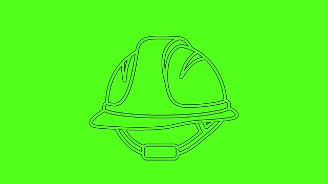 Construction Hard Hat Helmet Vector Line Art Animation on Green Screen Background